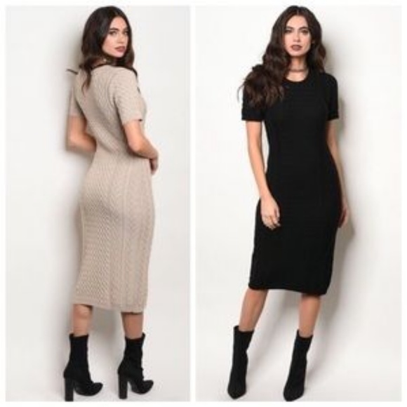 Honey Punch  Black Cable Knit Sweater Dress - Picture 6 of 13